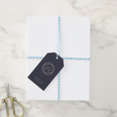 Trouwcadeautag met marineblauw barok monogram cadeaulabel (Met Touw)