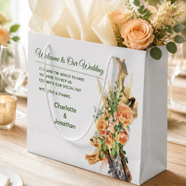 Trouwcadeautas met perzikrozen en drijfhout groot cadeauzakje