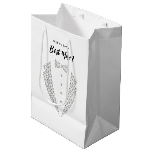Trouwcadeautas voor de getuige van de bruidegom medium cadeauzakje (Voorkant Gekanteld)