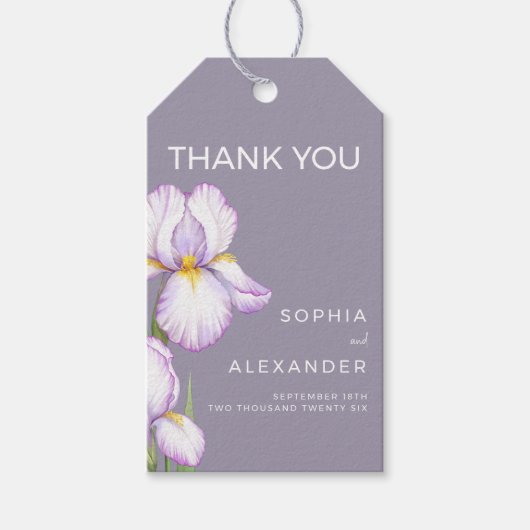 Trouwcadeautjes "Delicate irissen" Cadeaulabel (Voorkant)
