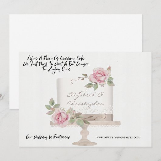 Trouwcake Grappig Planwijziging Uitgesteld Aankondiging (Voorkant / Achterkant)