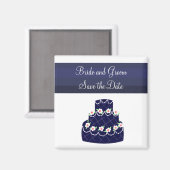 Trouwcake met marineblauwe Save the Date Magneet (Voorkant / Achterkant)
