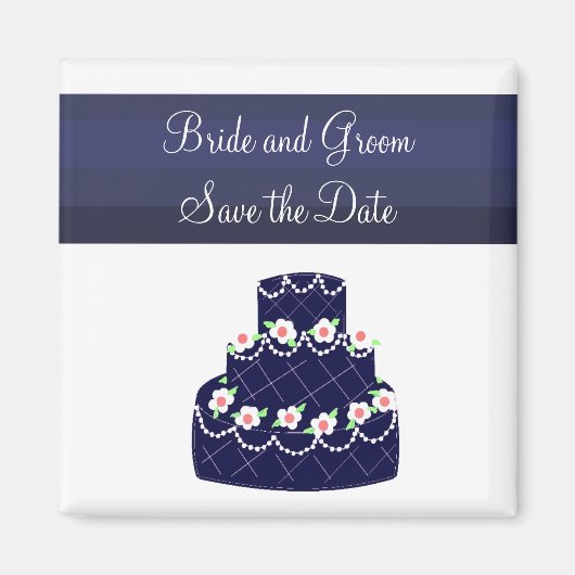 Trouwcake met marineblauwe Save the Date Magneet (Voorkant)
