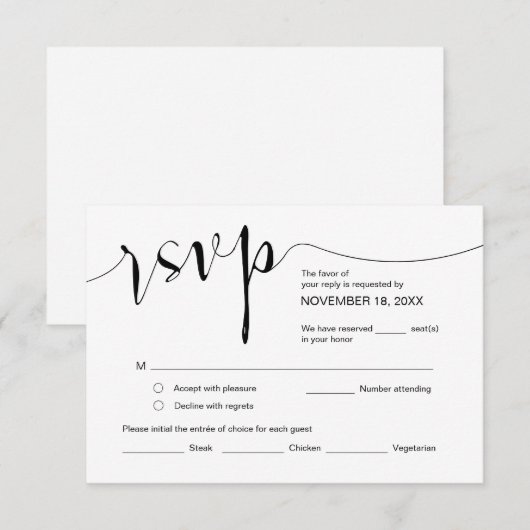 Trouwcalligrafie, Eenvoudig Zwart Schrift, RSVP Informatiekaartje (Voorkant / Achterkant)