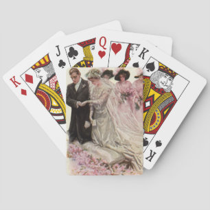 Trouwceremonie bruid en bruidegom in Victoriaanse  Pokerkaarten