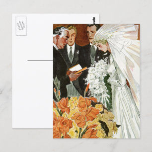 Trouwceremonie in vintage-stijl met bruid en bruid briefkaart