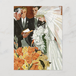 Trouwceremonie in vintage-stijl met bruid en bruid briefkaart