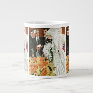 Trouwceremonie in vintage stijl met bruid en bruid grote koffiekop