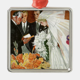 Trouwceremonie in vintage stijl met bruid en bruid metalen ornament