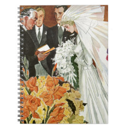 Trouwceremonie in vintage stijl met bruid en bruid notitieboek