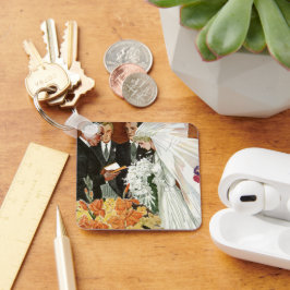 Trouwceremonie in vintage stijl met bruid en bruid sleutelhanger