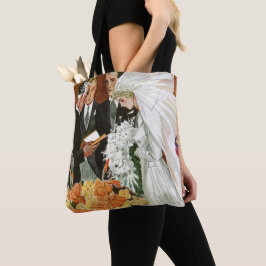 Trouwceremonie in vintage-stijl met bruid en bruid tote bag