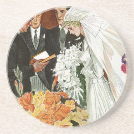 Trouwceremonie in vintage stijl met bruid en bruid zandsteen onderzetter