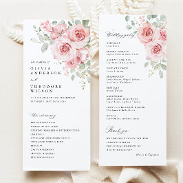 Trouwceremonie met Roze Bloemen Programmakaart