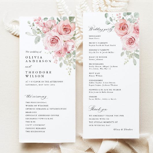 Trouwceremonie met Roze Bloemen Programmakaart