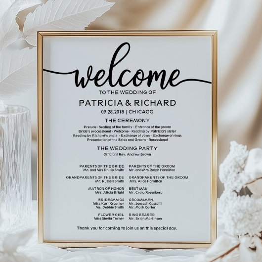 Trouwceremonie Programma Bord Eenvoudige Calligraf Poster