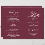 Trouwceremonie Programma Elegantie Script Burgundy (Voorkant / Achterkant)