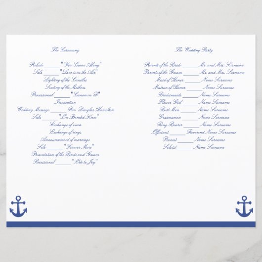 Trouwceremonie programma Flyer met Nautisch thema (Achterkant)