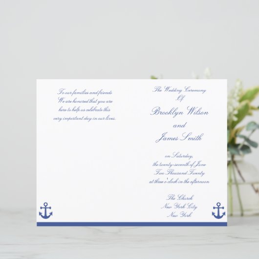 Trouwceremonie programma Flyer met Nautisch thema (Staand voorkant)