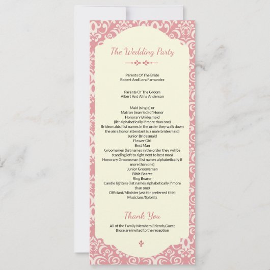 Trouwceremonie programma sjabloon (Achterkant)