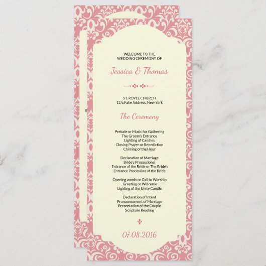 Trouwceremonie programma sjabloon (Voorkant / Achterkant)