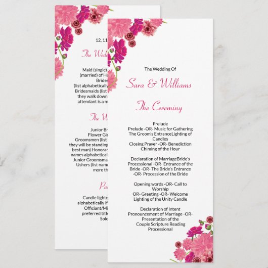 Trouwceremonie Programma Sjabloon (Voorkant / Achterkant)