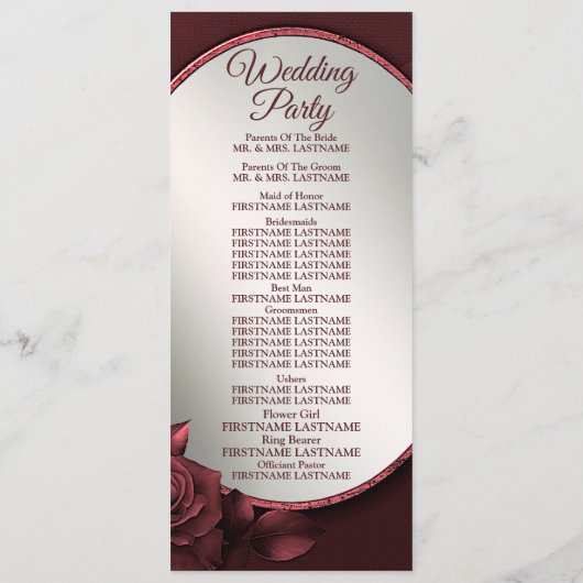 Trouwceremonie Rood Roze Rozen Bloemen Lijst Programmakaart (Achterkant)