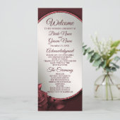 Trouwceremonie Rood Roze Rozen Bloemen Lijst Programmakaart (Staand voorkant)