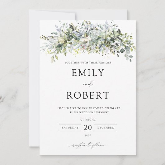 Trouwceremonie uitnodiging met Eucalyptus bloemen (Voorkant)