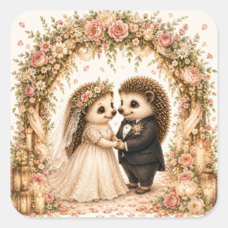 Trouwceremonie van een Schattig Egeltje Romantisch Vierkante Sticker
