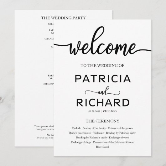 Trouwceremonie Volgorde van Dienst Programma Chic Programmakaart (Voorkant / Achterkant)