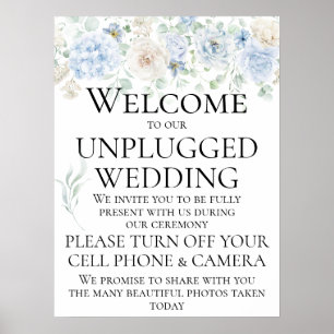 Trouwceremonie zonder mobiele telefoons met vintag poster