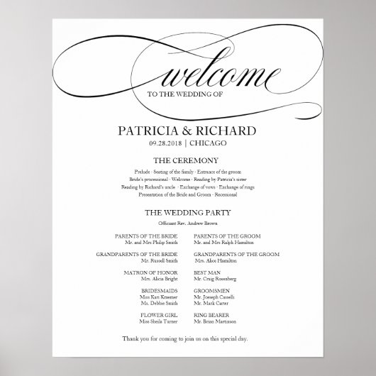 Trouwceremonieprogramma Elegant Zwart Schrift Poster (Voorkant)