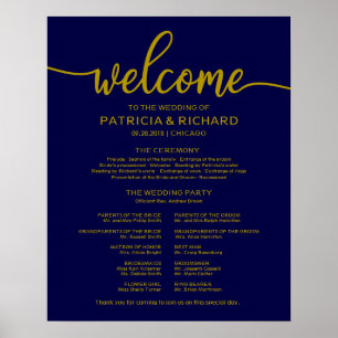 Trouwceremonieprogramma Goud Navyblauw Poster