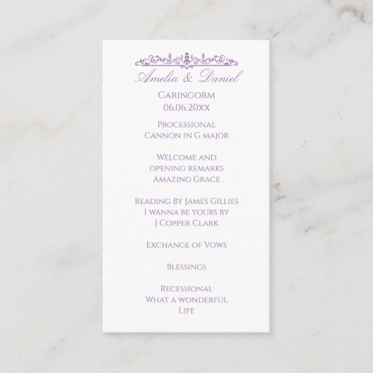 Trouwceremonieprogramma in Regency Paars Informatiekaartje (Voorkant)
