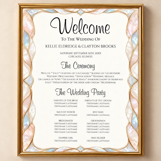 Trouwceremonieprogramma met gebrandschilderd glas poster