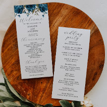 Trouwceremonieprogramma met marineblauw bloemmotie