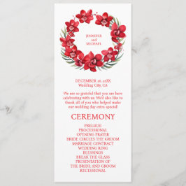 Trouwceremonieprogramma met rode orchideeën programmakaart