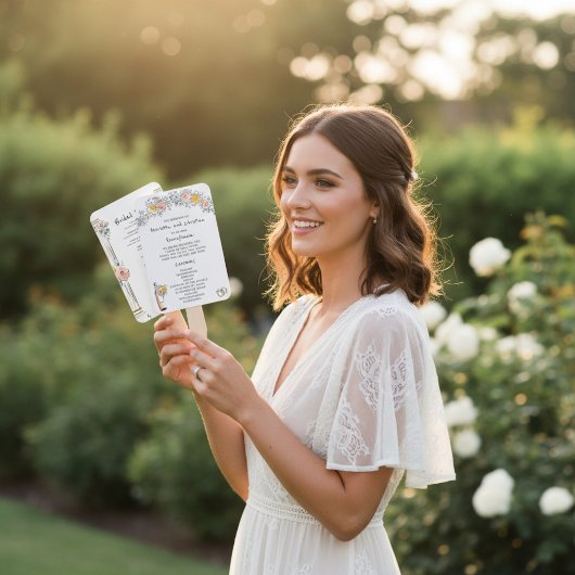 Trouwceremonieprogramma-waaier met bloemenboog handwaaier