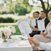 Trouwceremonieprogramma-waaier met bloemenboog handwaaier