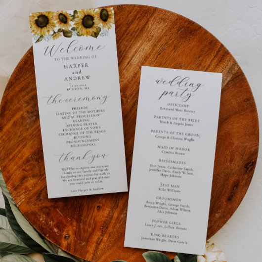 Trouwceremonieprogramma Zonnebloemen Programmakaart