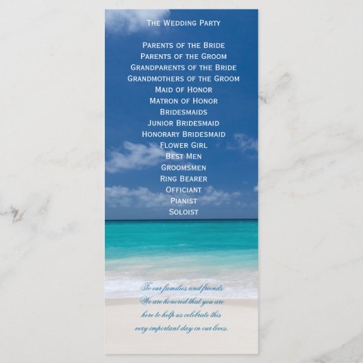 Trouwceremonieprogramma's Blue Beach Programmakaart (Achterkant)
