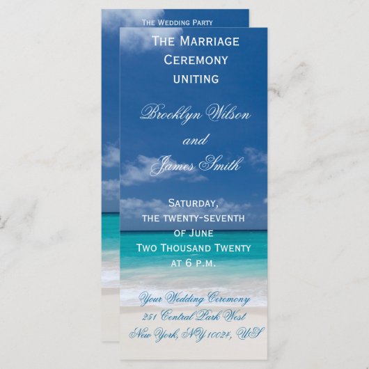 Trouwceremonieprogramma's Blue Beach Programmakaart (Voorkant / Achterkant)