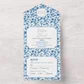 Trouwchintz Blauw & Wit Bloemen Uitnodigen & RSVP All In One Uitnodiging (Binnen)