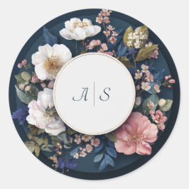 Trouwcirkel met bloemen in de kleuren stormachtig ronde sticker