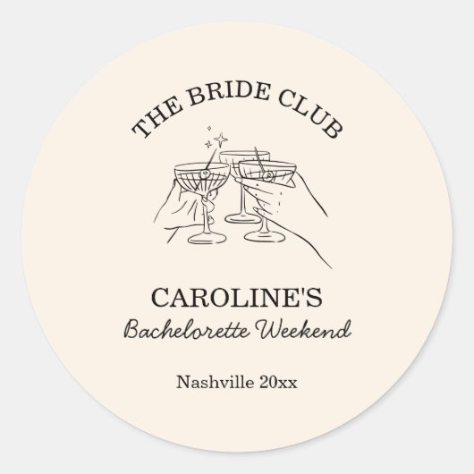 Trouwclub Bachelorette Weekend Favor Cocktail Ronde Sticker (Voorkant)
