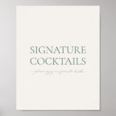 Trouwcocktailbord in saliegroen poster (Voorkant)