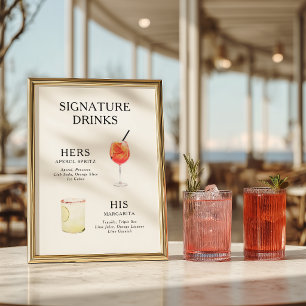 Trouwcocktailmenu-poster met handtekeningdranken poster