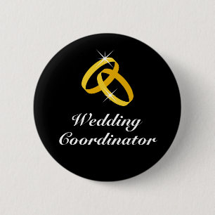 Trouwcoördinator gouden ringen pinback knopen ronde button 5,7 cm