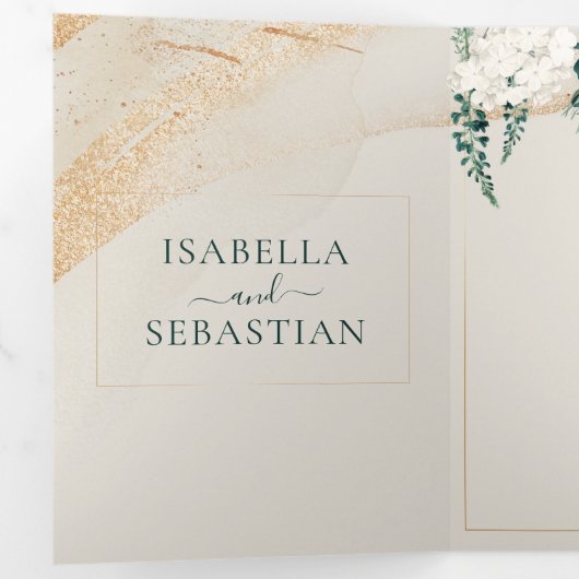 Trouwcrème Alles in één set Emerald Green Rozen Drieluik Uitnodiging (Binnenzijde eerst)